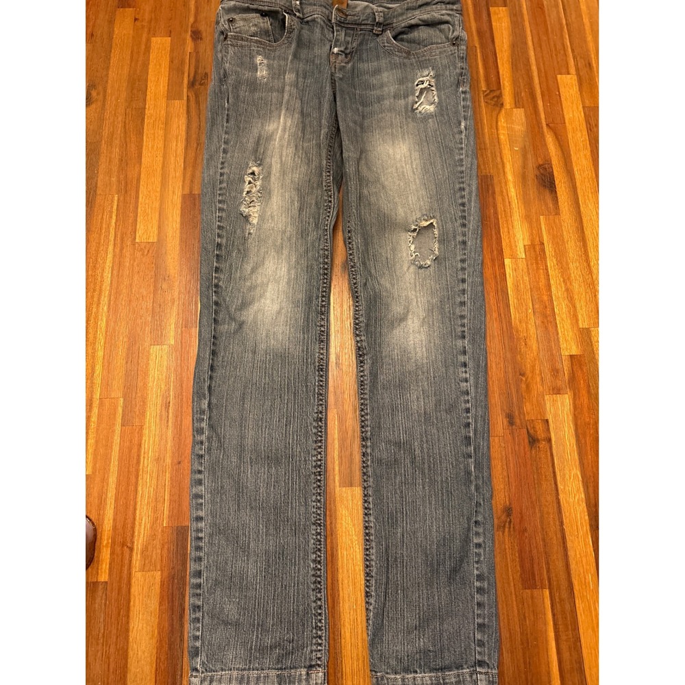 Arden B Jeans Women 4 Blue Good Distressed Straight Leg Denim Distressed